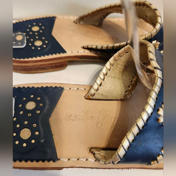 Jack Rogers "Navajo" Navy/Pewter Leather Whipstich Thong Sandals Sz.10 $138 - Picture 7 of 10